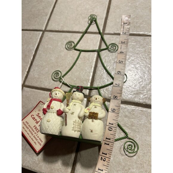 HALLMARK Christmas Tree Card/Photo Holder Display 3 Snowman Green Metal Wire 12" - Picture 5 of 13